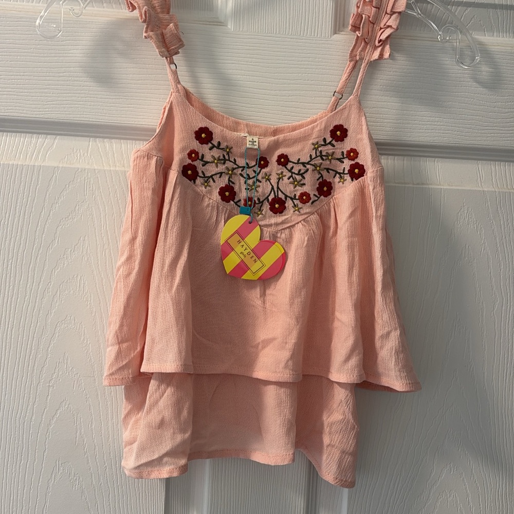 Girls Pink Tiered Embroidered Tank Top